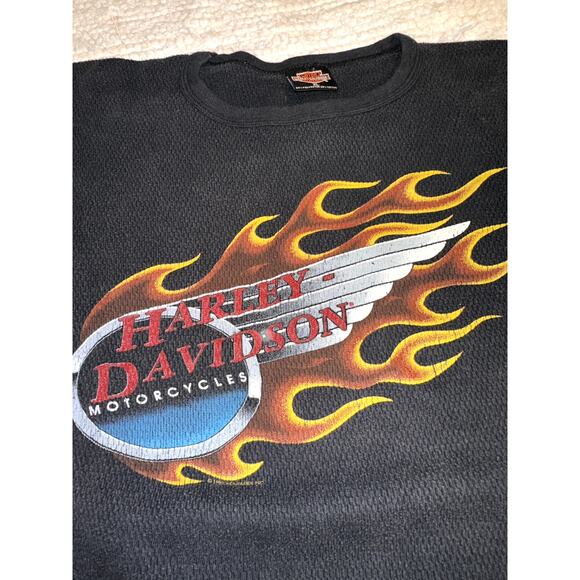 VINTAGE 1992 HARLEY THICK THERMAL LONG SLEEVE TEE TOP 2 SIDED UNISEX - Picture 5 of 12
